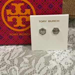 Tory Burch Silver Hexagon Earrings